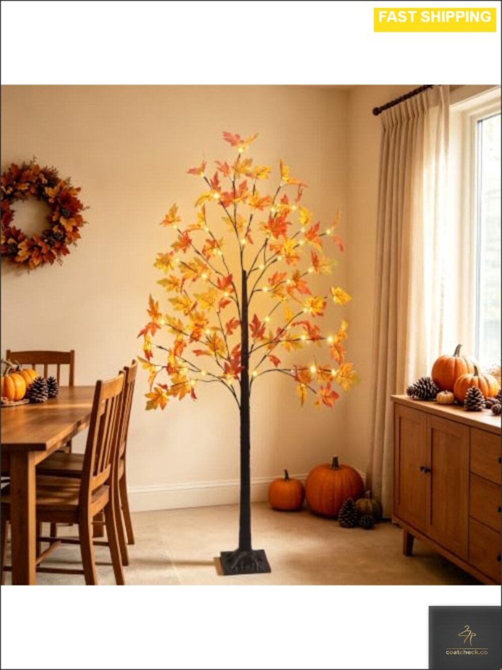 5 FT Lighted Fall Maple Tree Artificial Indoor Outdoor Decor